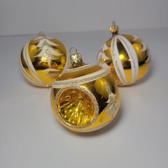 3PC Vintage West Germany Indent Gold Christmas Tree Ornament Set - Picture 2 of 6